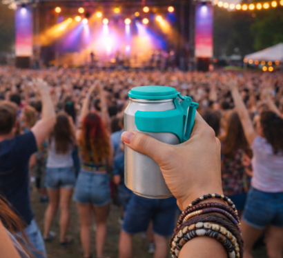 Festival Scene with a partygoer drinking a can with klever cap sml